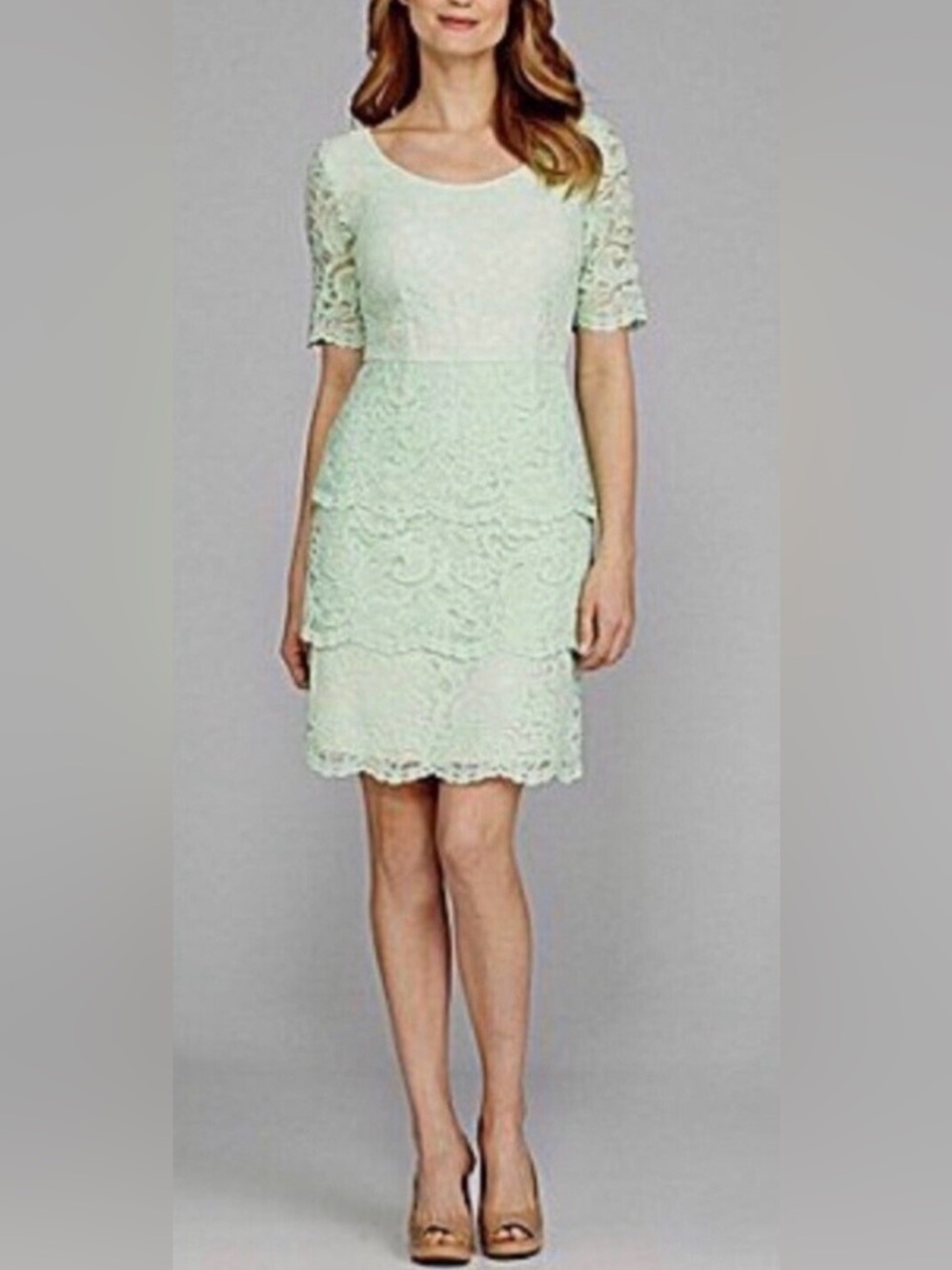 ANTONIO MELANI Mint Lace Tiered Short Sleeve Dress Vintage